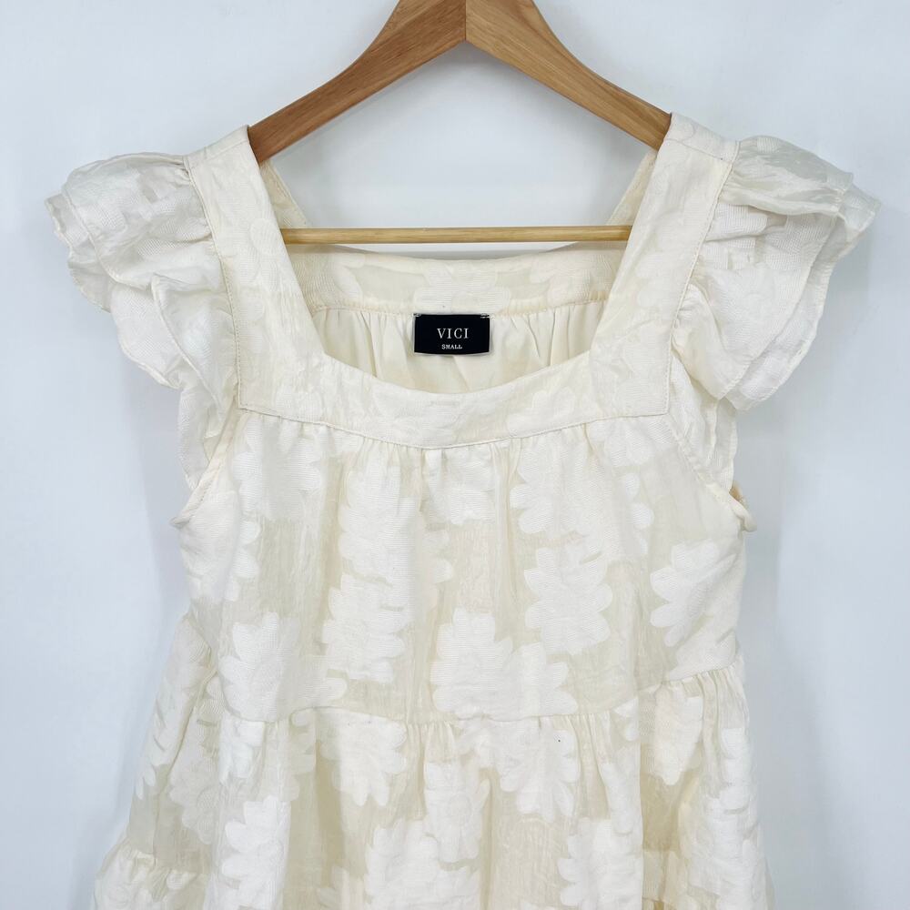 VICI Margarita Blanca Off-White Daisy Tiered Mini Dress Women's Small - Picture 5 of 6